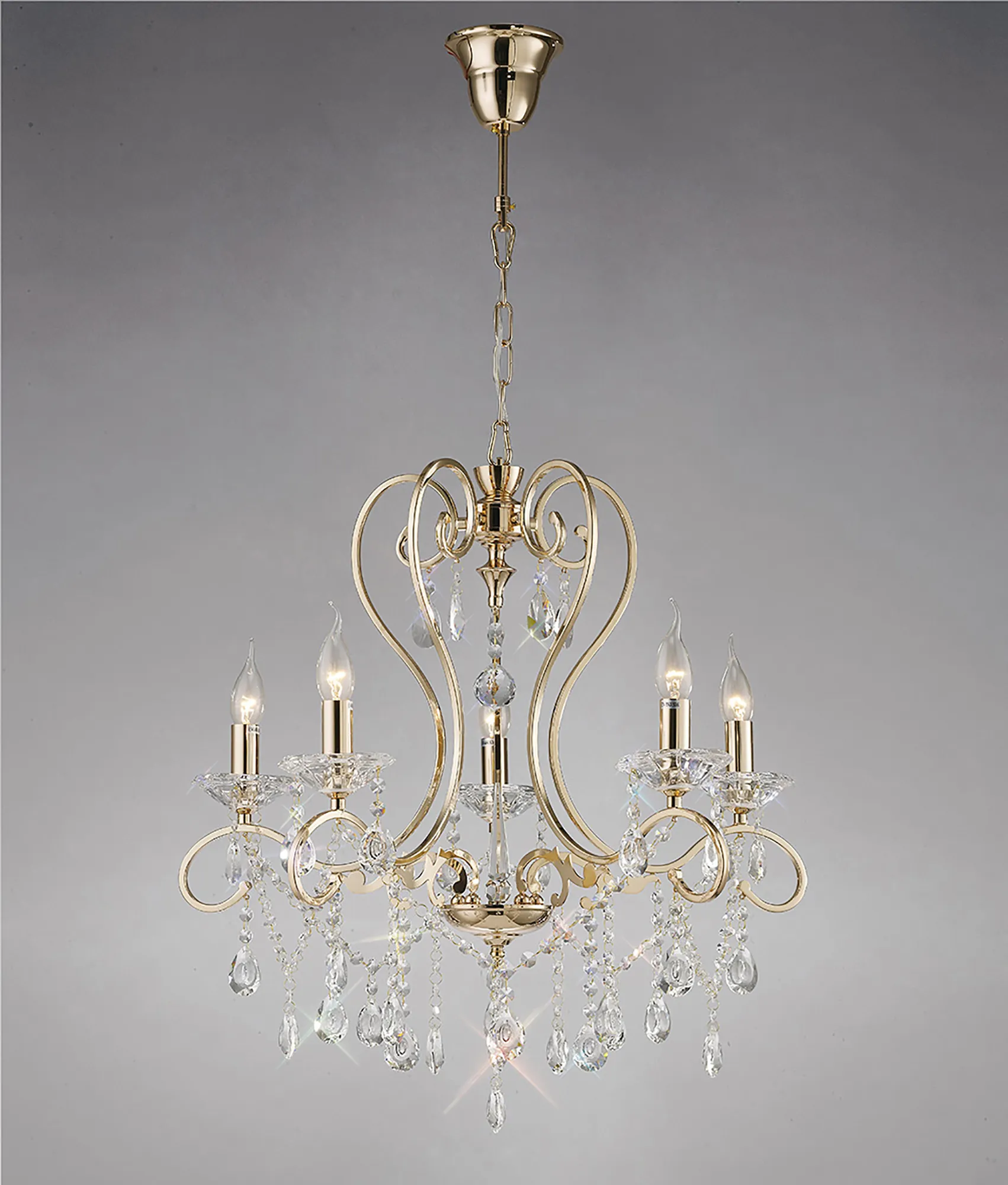 Vela French Gold Crystal Ceiling Lights Diyas Multi Arm Crystal Fittings